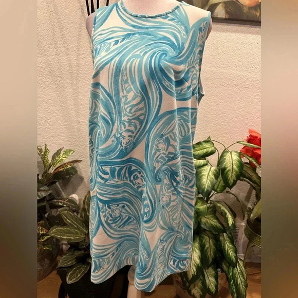 Lilly Pulitzer Blue Sabrina Sea Ruffles Tiger Wave Shift Zip mini dress size M - Picture 2 of 11